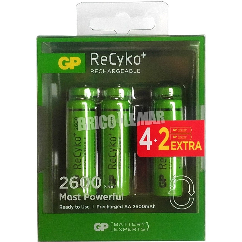 voldoende leerling commando ▷ Kopen 2600mAh oplaadbare AA batterijen packs 4 + 2 + GP ReCyko | Br...