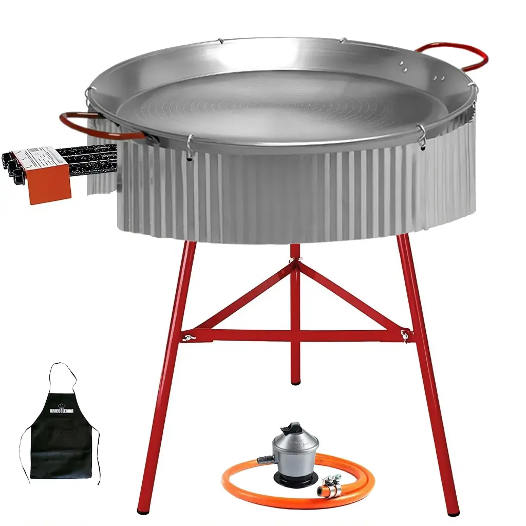 Kit paellero 60cm Garcima + paellera 70cm + drager + versterkte gegolfde windscherm Kabra