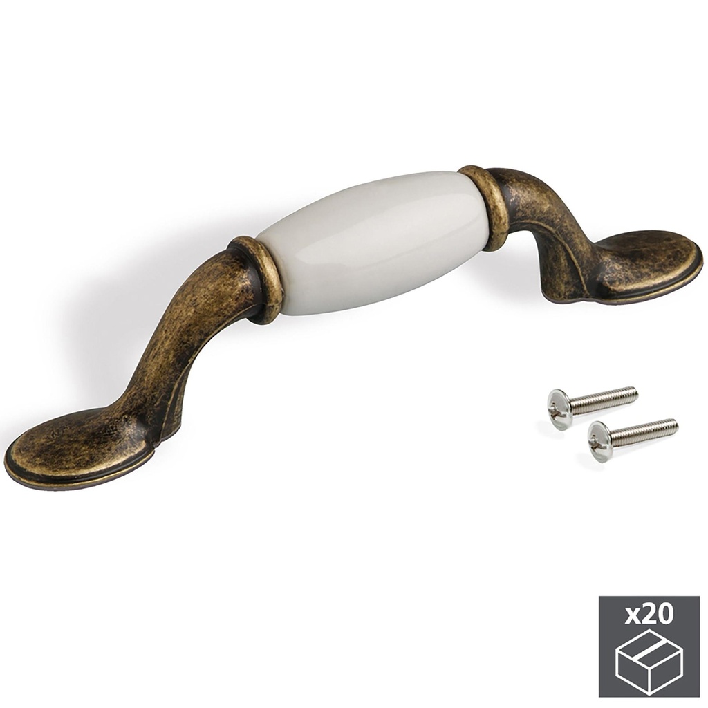 Lot 20 handgrepen voor meubels Papua tussenasafstand 76mm zamak brons en keramiek Emuca