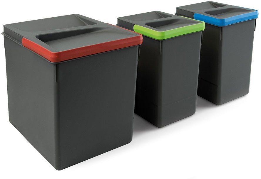 Contenedores para cajón cocina Recycle Altura 266 1x15+2x7 plástico gris antracita Emuca