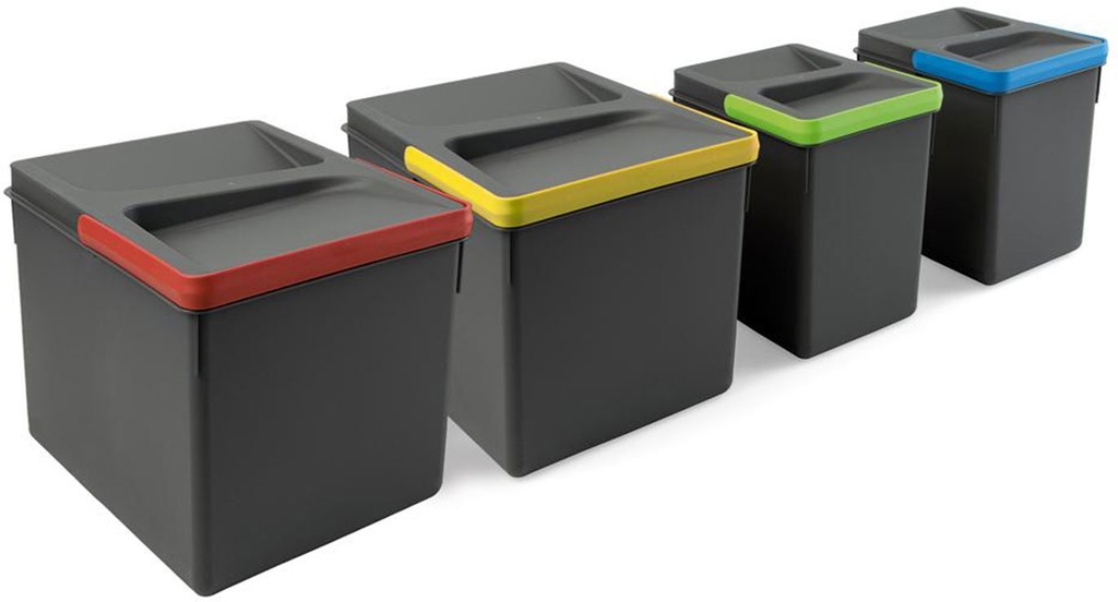 Recicle gavetas de cozinha com altura 216 2x12 + 2x6 plástico cinza antracite Emuca