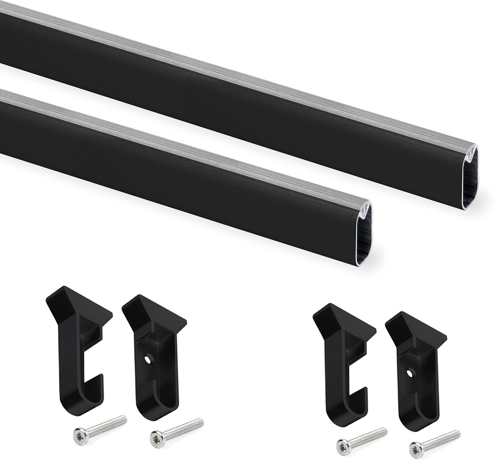 Seiden-Kleiderstangen-Set 0,75 m Aluminium und schwarzer Kunststoff Emuca