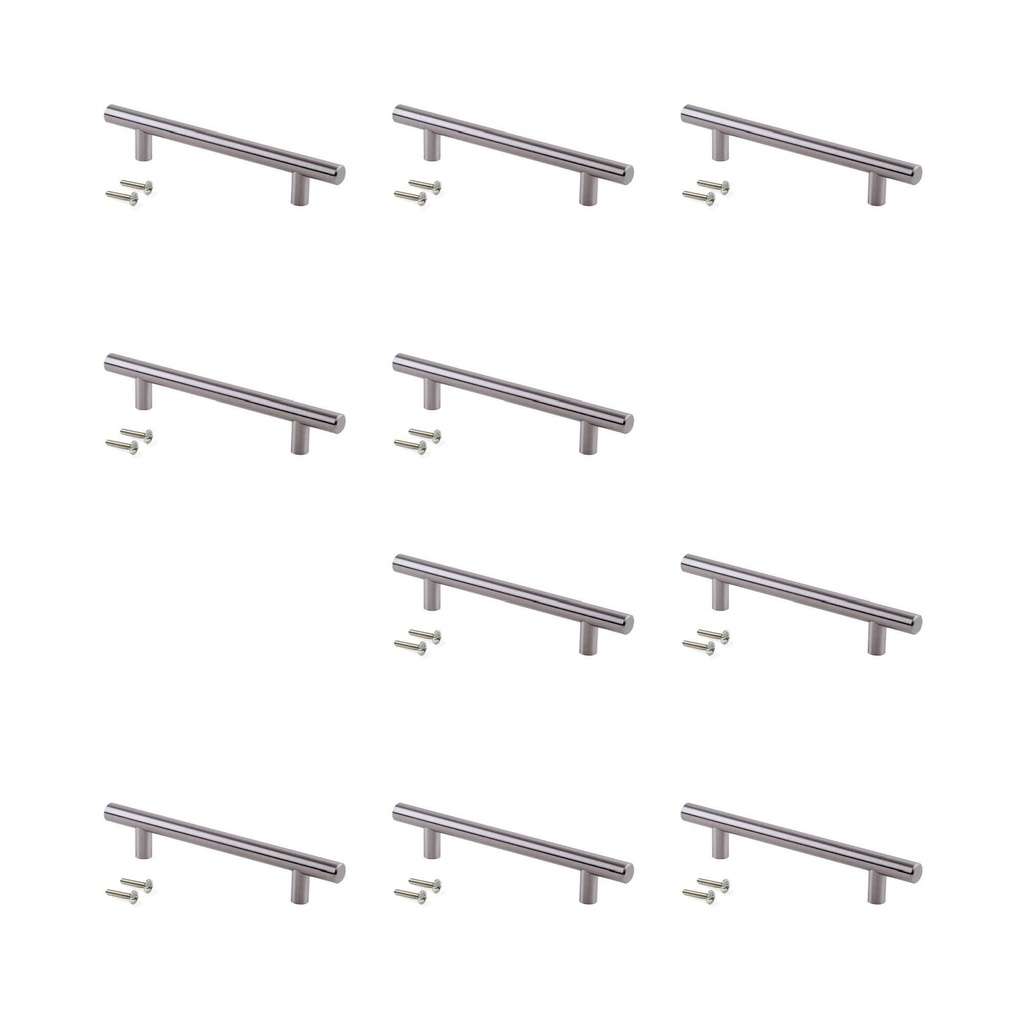 Lote de 10 tiradores para mueble Orlando, L136mm, intereje 96mm, Acero, Níquel satinado - Emuca