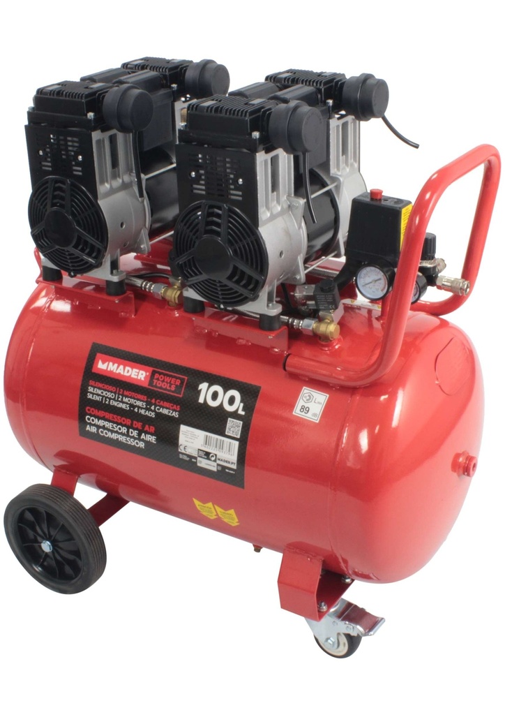 Compresor de Aire, Monobloco, 100L, 6HP, 4 Cabezas - 2 Motores - MADER®