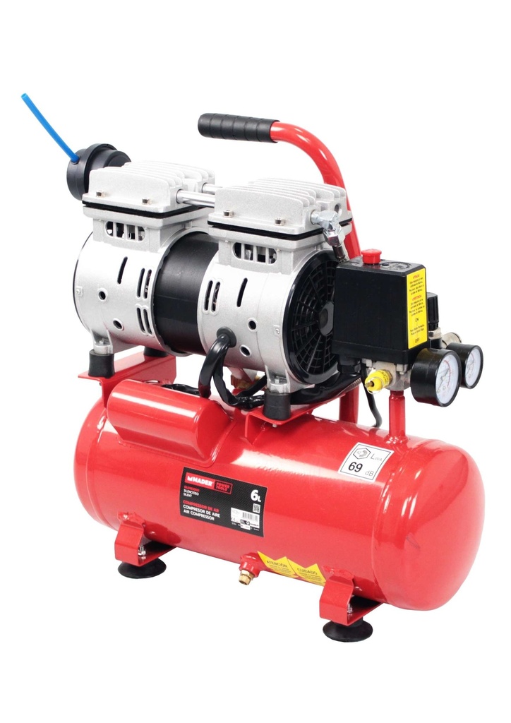 Compresor de Aire, Monobloco, 6L, 0.75hp, Silencioso - MADER®