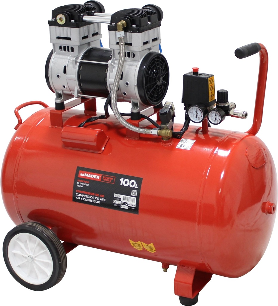 Compressore d'aria 2HP Mader monoblocco 100L Silent Power Tools