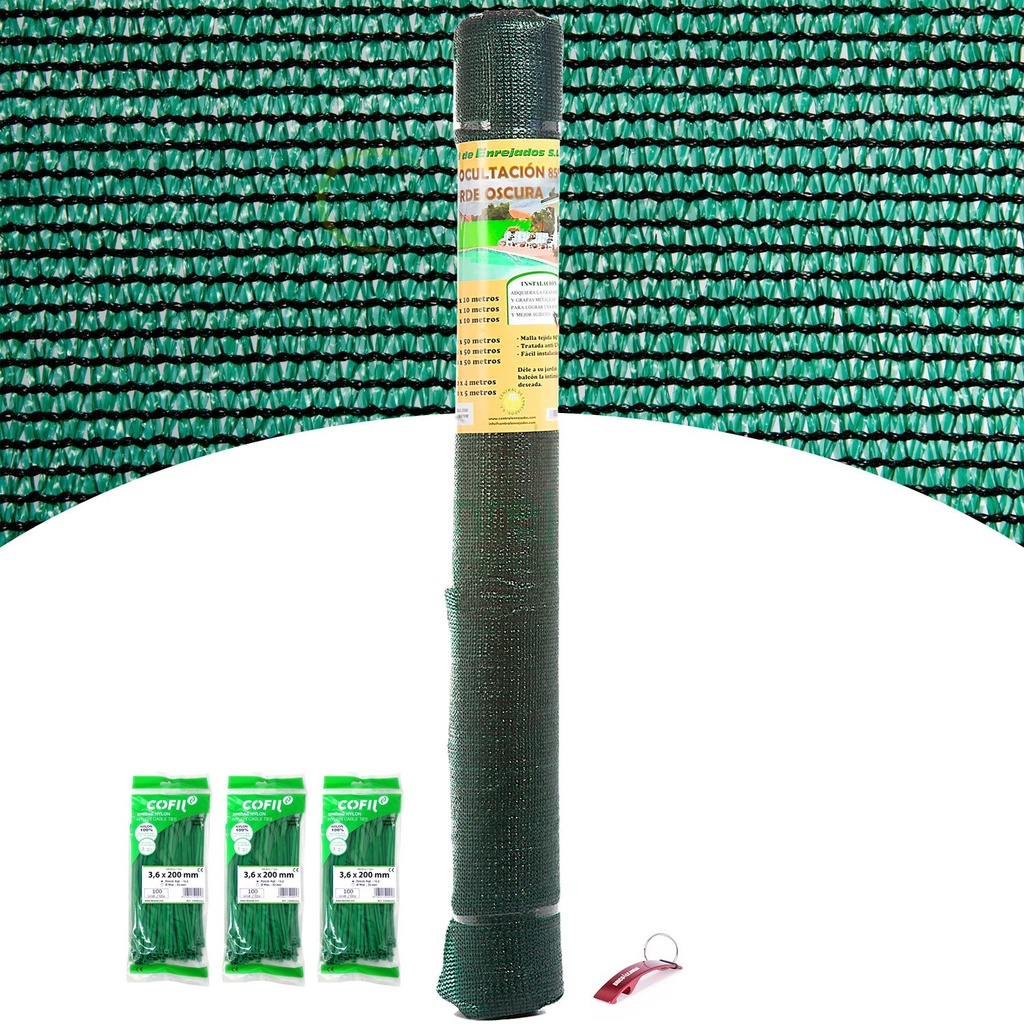 Extra maglia 1,5x50m occultamento verde Central de Enrejados + 300 flange nylon 200x3,6mm verde