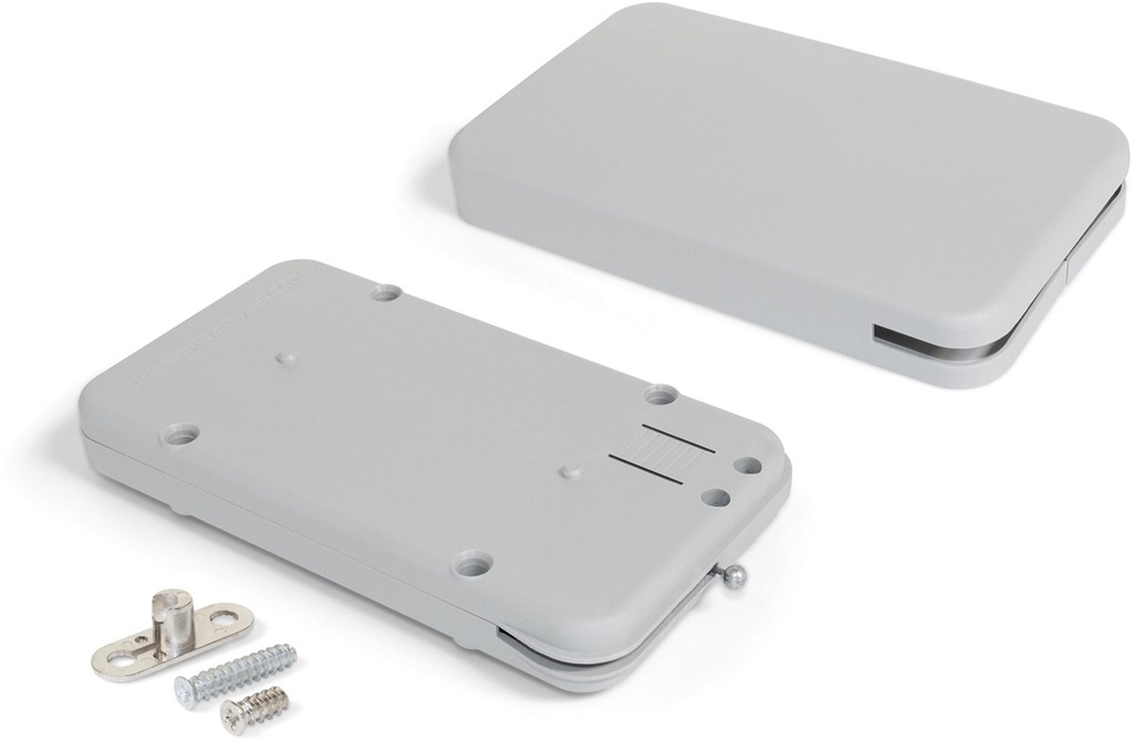 Mecanismo para puertas abatibles con tapa Miniwinch fuerza 14kg acero y plástico gris Emuca