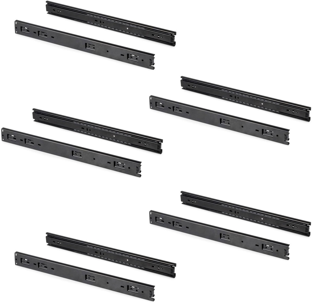 5 conjuntos de guias de esfera para gavetas 45x450mm extração total preto Emuca