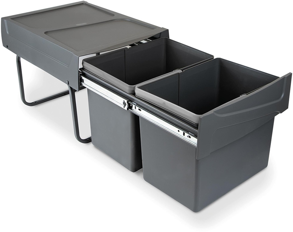 Recycling bins for kitchen 2x15L lower mounting manual removal steel and plastic anthracite gray Emuca