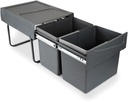 Recycling bins for kitchen 2x15L lower mounting manual removal steel and plastic anthracite gray Emuca