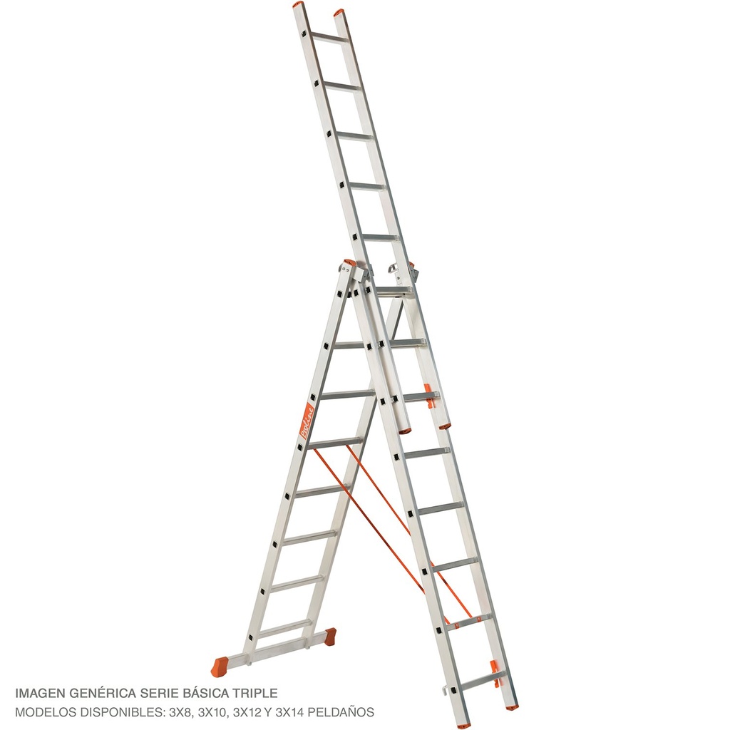 Basic aluminum ladder triple Proline 12 + 12 + 12 steps Plabell