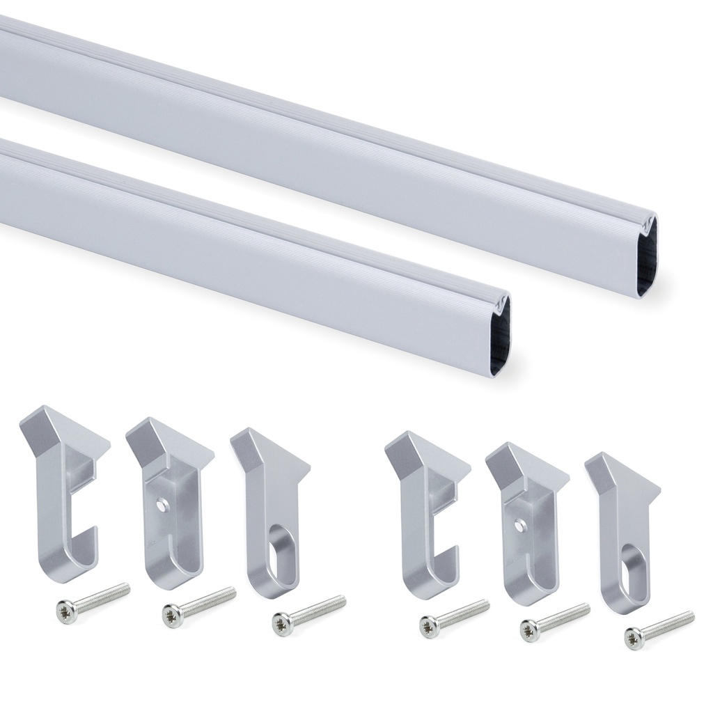 Lote de 2 barras para armario Silk de logitud 1.15m con soportes, Aluminio y Plásticos, Anodizado mate - Emuca