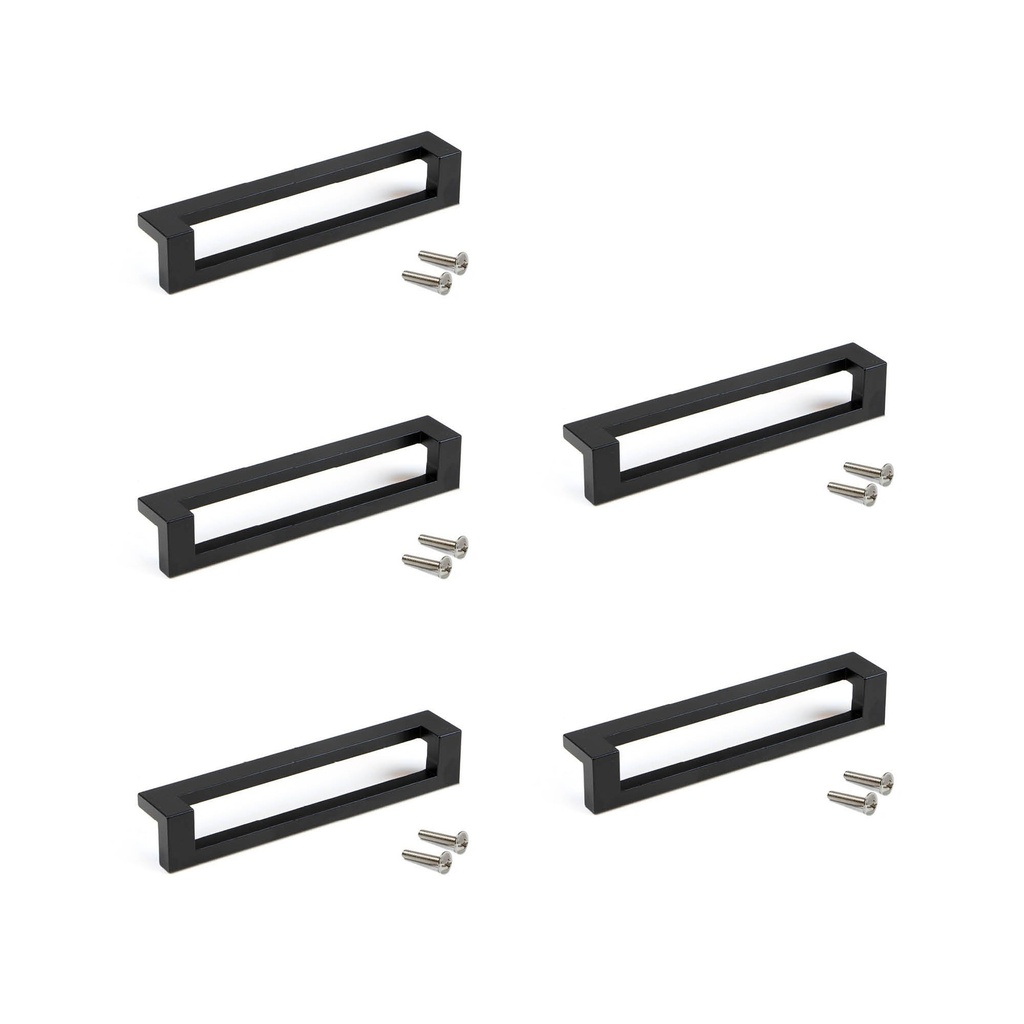 Lote de 5 tiradores para mueble Ribarroja, L144mm, intereje 128mm, Zamak, Pintado negro - Emuca