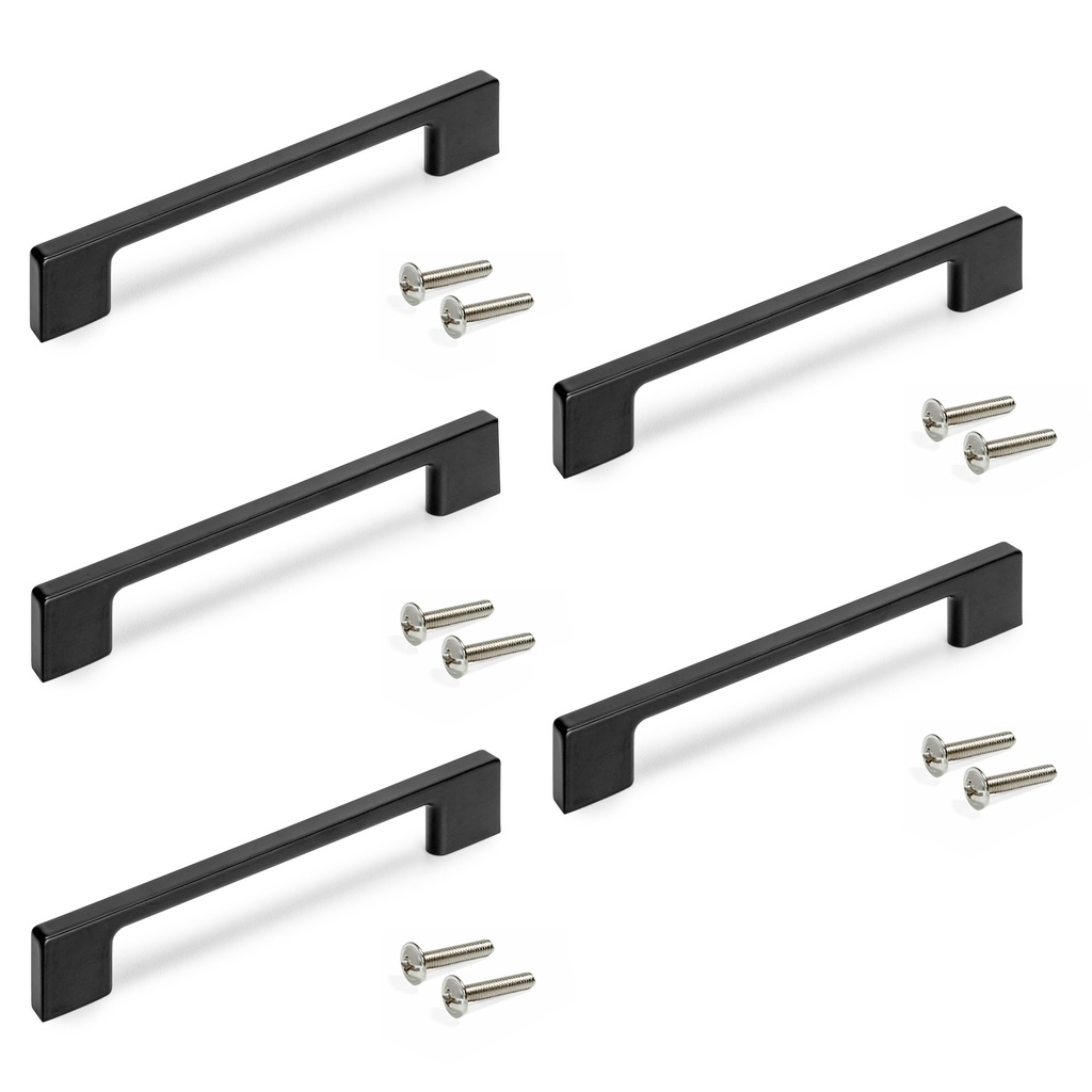 Lote de 5 tiradores para mueble Paiporta, L192mm, intereje 160mm, Zamak, Pintado negro - Emuca
