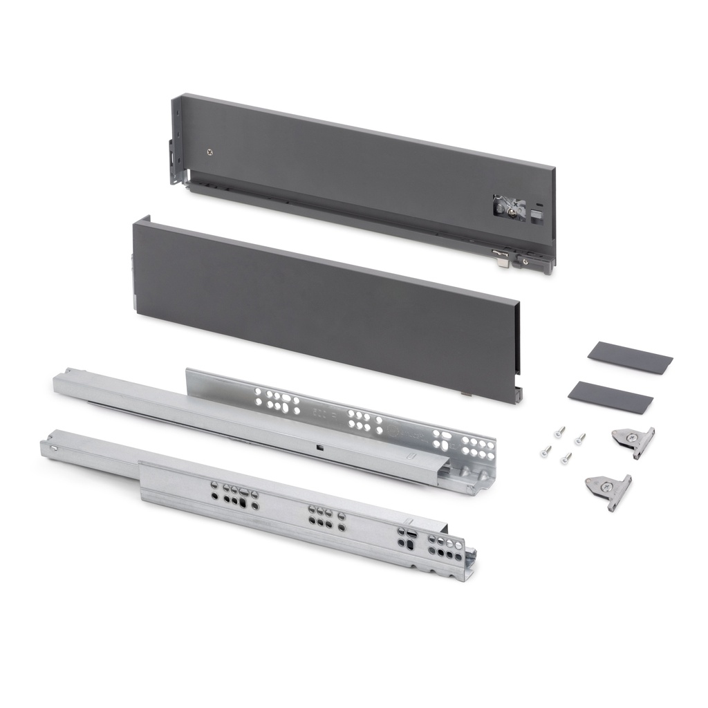 Cajón Vertex regulación 3D altura 131mm 40kg profundidad 450mm gris antracita - Emuca