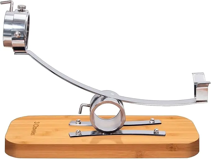 Soporte Jamonero Basculante con Cabezal Giratorio 3 Claveles, Base de Madera de Bambú y Herrajes de Metal