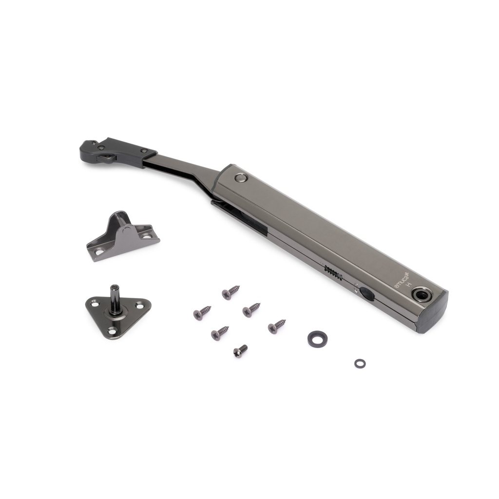 Compás para puertas elevables Altius One, Rango de fuerza 1440-2200, Acero, Titanio - Emuca