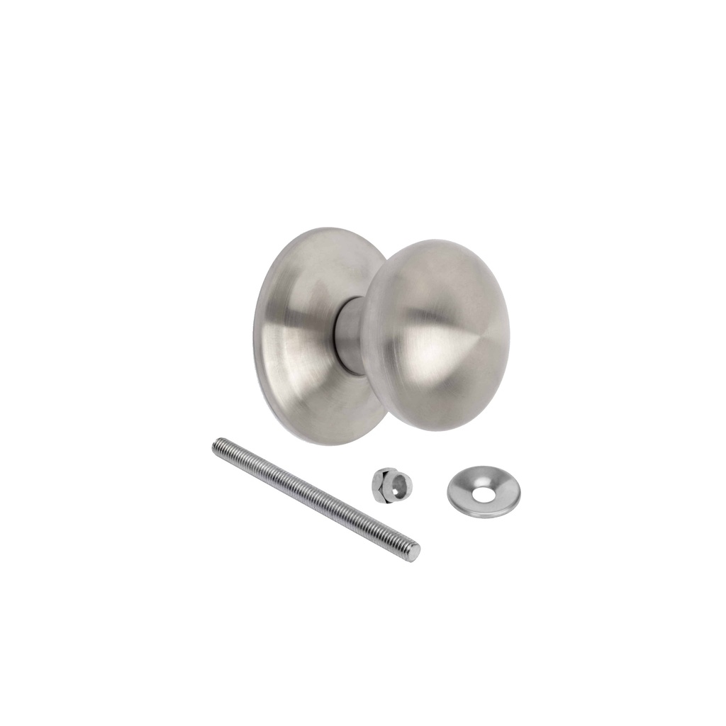 Pomo para puerta de entrada, Modelo Bowler, Tirador Ø70mm para puerta principal, Acero inoxidable, Níquel satinado - Emuca