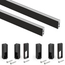 Lote de 2 barras para armario Luxe de longitud 1.15m con soportes, Aluminio y Plástico, Pintado negro texturizado - Emuca