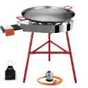 Kit bruciatore per paella 60 cm Garcima + padella per paella 70 cm + supporto rinforzato + paravento Kabra (grembiule gratis)