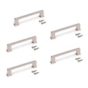 Lote de 5 tiradores para mueble Tanger, L147.5mm, intereje 128mm, Zamak, Níquel satinado - Emuca