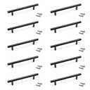 Lote de 10 tiradores para mueble Orlando, L188mm, intereje 128mm, Acero, Pintado negro - Emuca