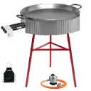 Kit Vaello paella pan 600mm + paella pan 70cm + reinforced legs + La Valenciana windshield + regulator and gas hose