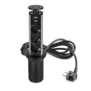 Multiconector extraíble Vertikal, 3 enchufes tipo Schuko, 2 USB tipo A, Plástico y Aluminio, Pintado negro - Emuca