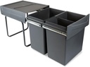Contenedores de reciclaje cocina 2x20L fijación inferior extracción manual acero y plástico gris antracita Emuca