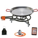 Kit paellero 50cm Garcima + paellera 55cm + soporte sobremesa + regulador y manguera Kabra (Delantal Gratis)